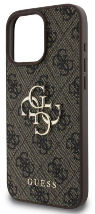 Ochranný kryt na iPhone 16 Pro - Guess, 4G Metal Logo Brown