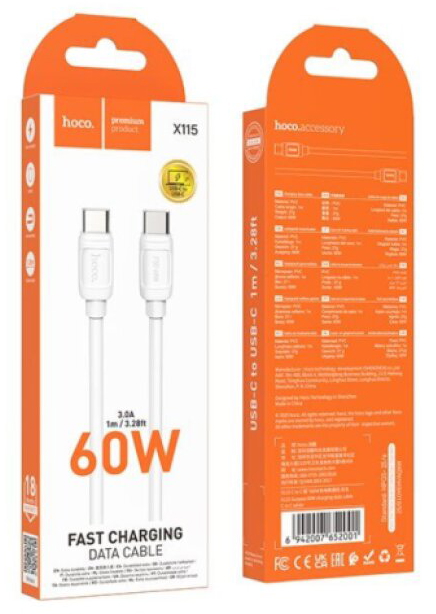 Kabel USB-C na USB-C - Hoco, X115 Surpass 60W White