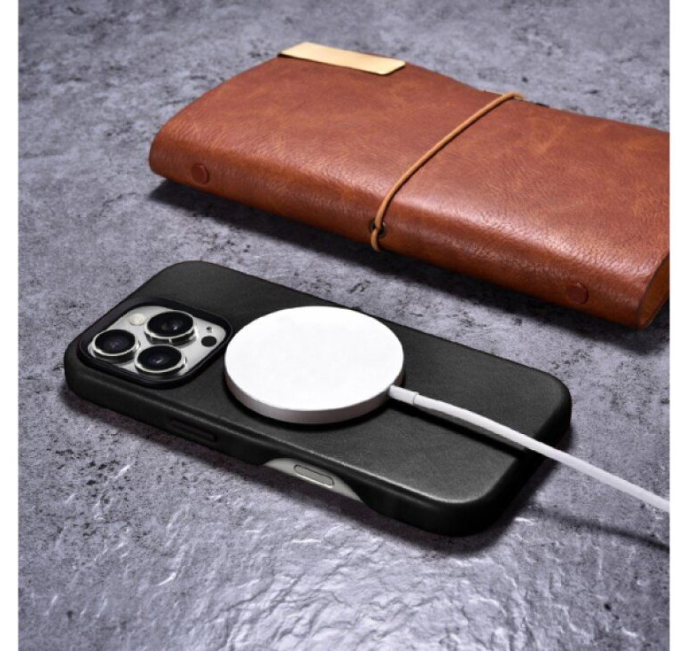 Kožený obal na iPhone 16 Pro MAX - iCarer, OilWax MagSafe Black