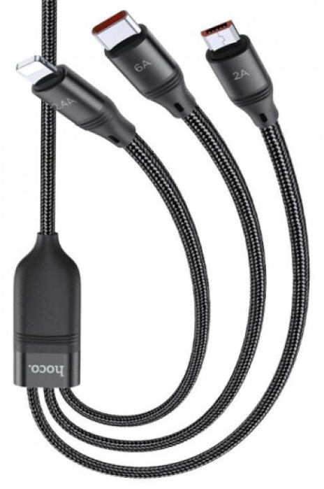 Kabel 3v1 - Hoco, U104 Ultra Black (Lightning+Micro+USB-C)