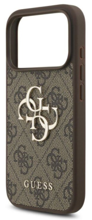 Ochranný kryt na iPhone 17 Pro - Guess, Metal Logo Strap Brown