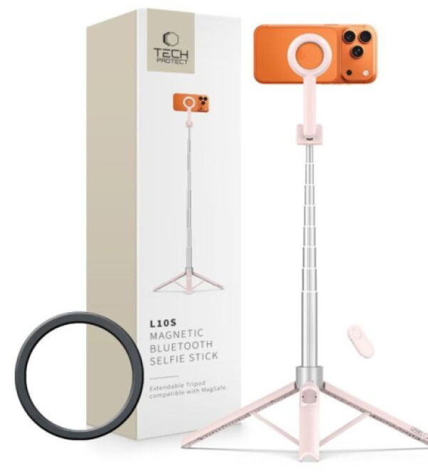 Selfie tyč s Bluetooth ovladačem a stojánkem - Tech-Protect, L10S MagSafe Selfie Stick Tripod Pink
