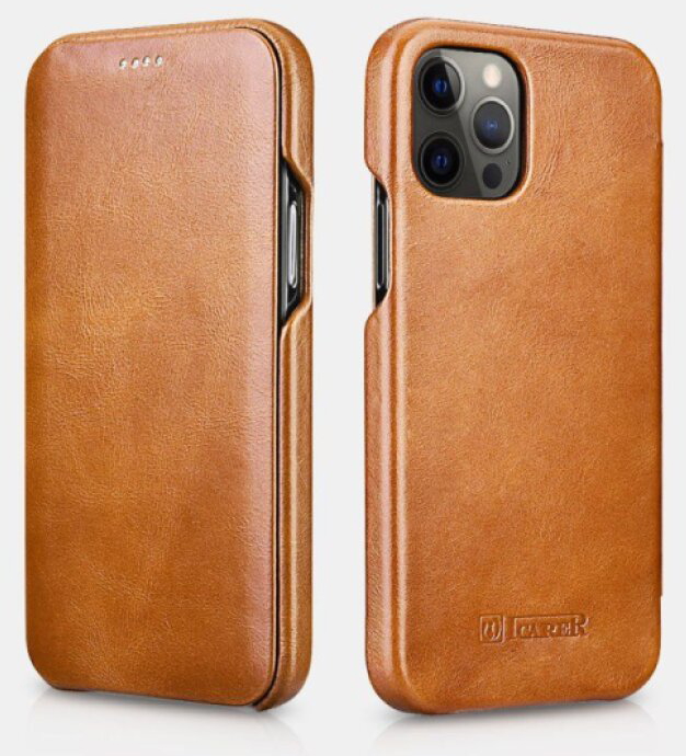 Knížkové pouzdro pro iPhone 12 Pro MAX - iCarer, Vintage Khaki
