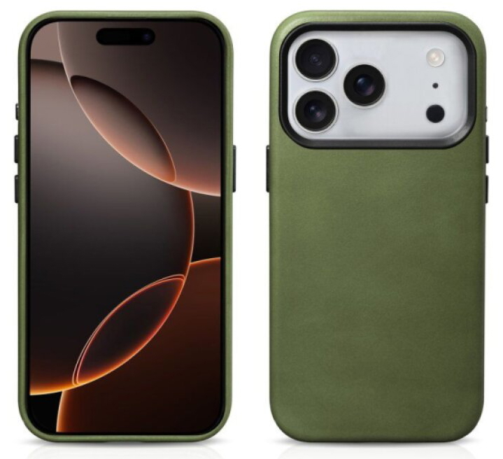 Kožený obal na iPhone 17 Pro MAX - iCarer, OilWax MagSafe Green