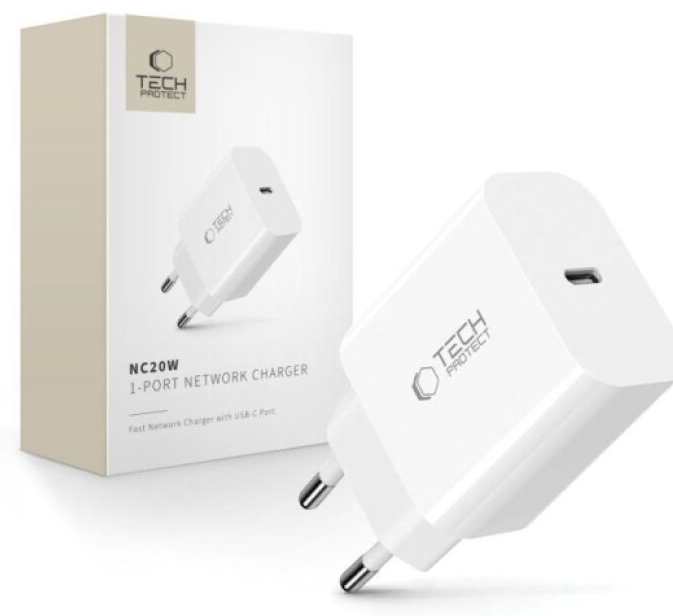 Rychlá USB-C nabíječka do sítě - Tech-Protect, NC20W PD20W White