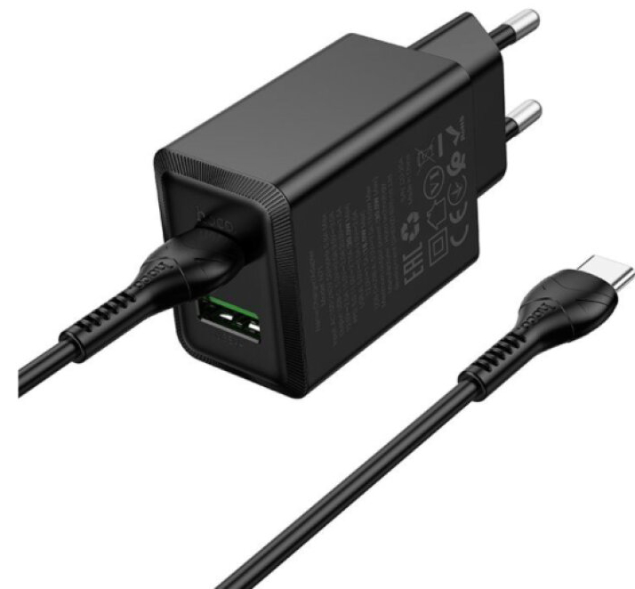 Rychlá nabíječka do sítě - Hoco, N71 Nuevo PD30W/QC3.0 Black + USB-C kabel