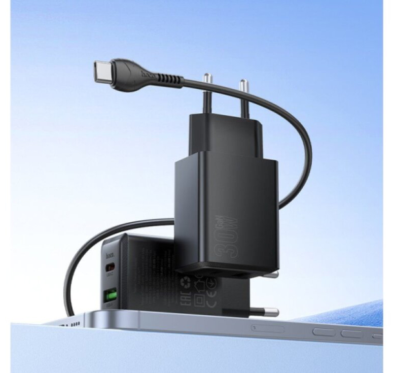Rychlá nabíječka do sítě - Hoco, N71 Nuevo PD30W/QC3.0 Black + USB-C kabel