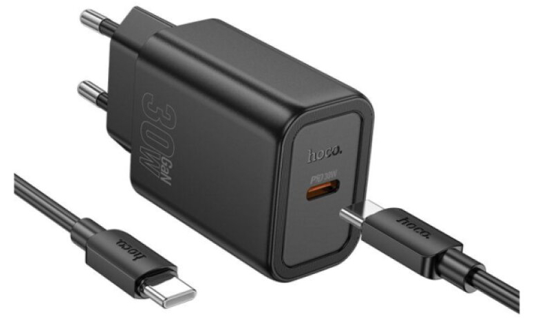 Rychlá nabíječka do sítě - Hoco, N62 Gentle PD30W Black + USB-C kabel