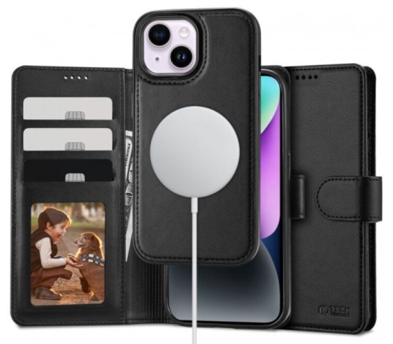 Knížkové pouzdro pro iPhone 15 - Tech-Protect, Wallet MagSafe Black