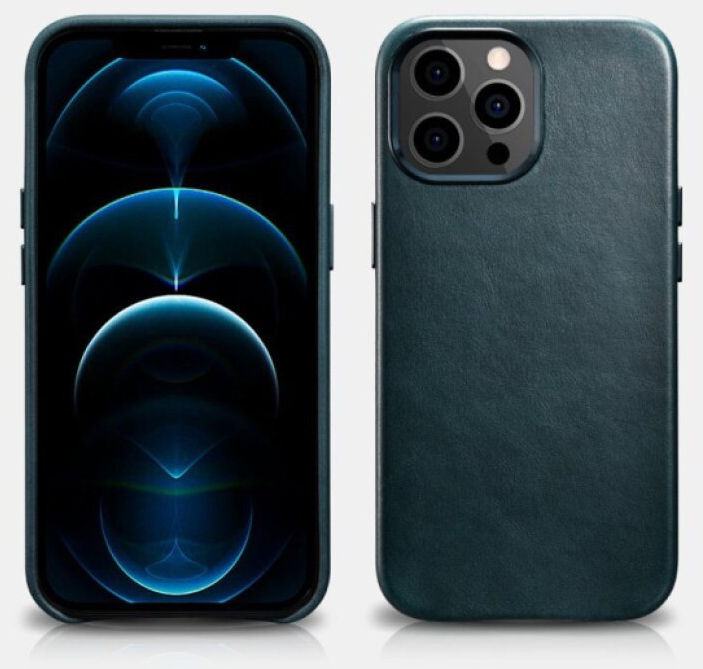 Kožený kryt na iPhone 13 Pro - iCarer, Oil Wax with MagSafe Blue