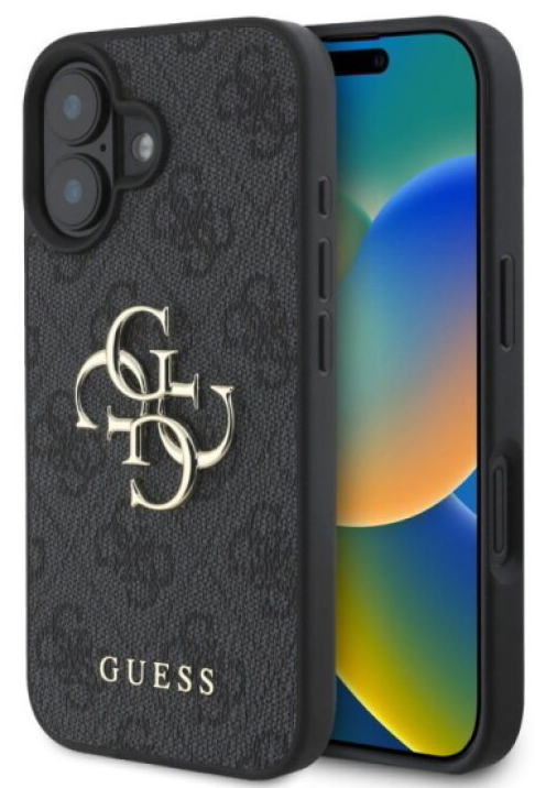 Ochranný kryt na iPhone 16 - Guess, 4G Metal Logo Gray