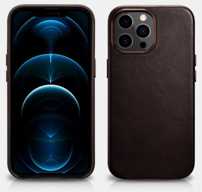 Kožený kryt na iPhone 13 Pro MAX - iCarer, Oil Wax with MagSafe Coffee