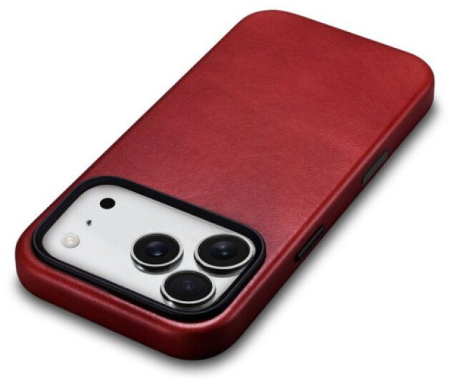 Kožený obal na iPhone 17 Pro MAX - iCarer, OilWax MagSafe Dark Red