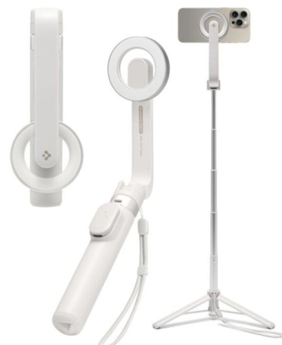Selfie tyč s Bluetooth ovladačem a stojánkem - Spigen, S571W MagSafe Beige