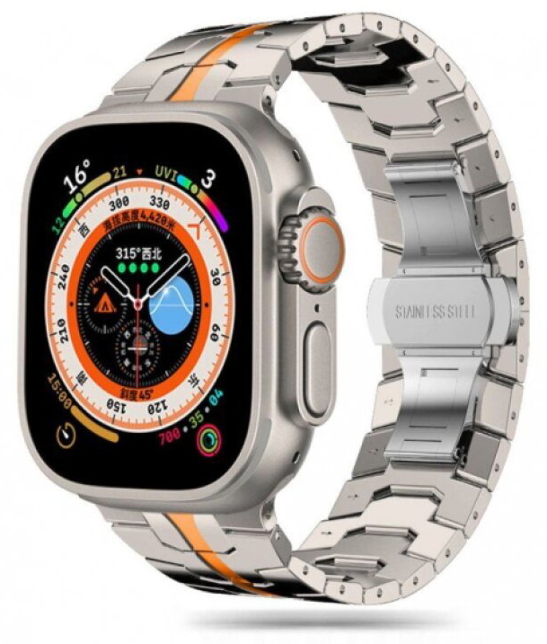 Řemínek na Apple Watch 44mm / 45mm / 46mm / 49mm - Tech-Protect, Stainless Line Orange
