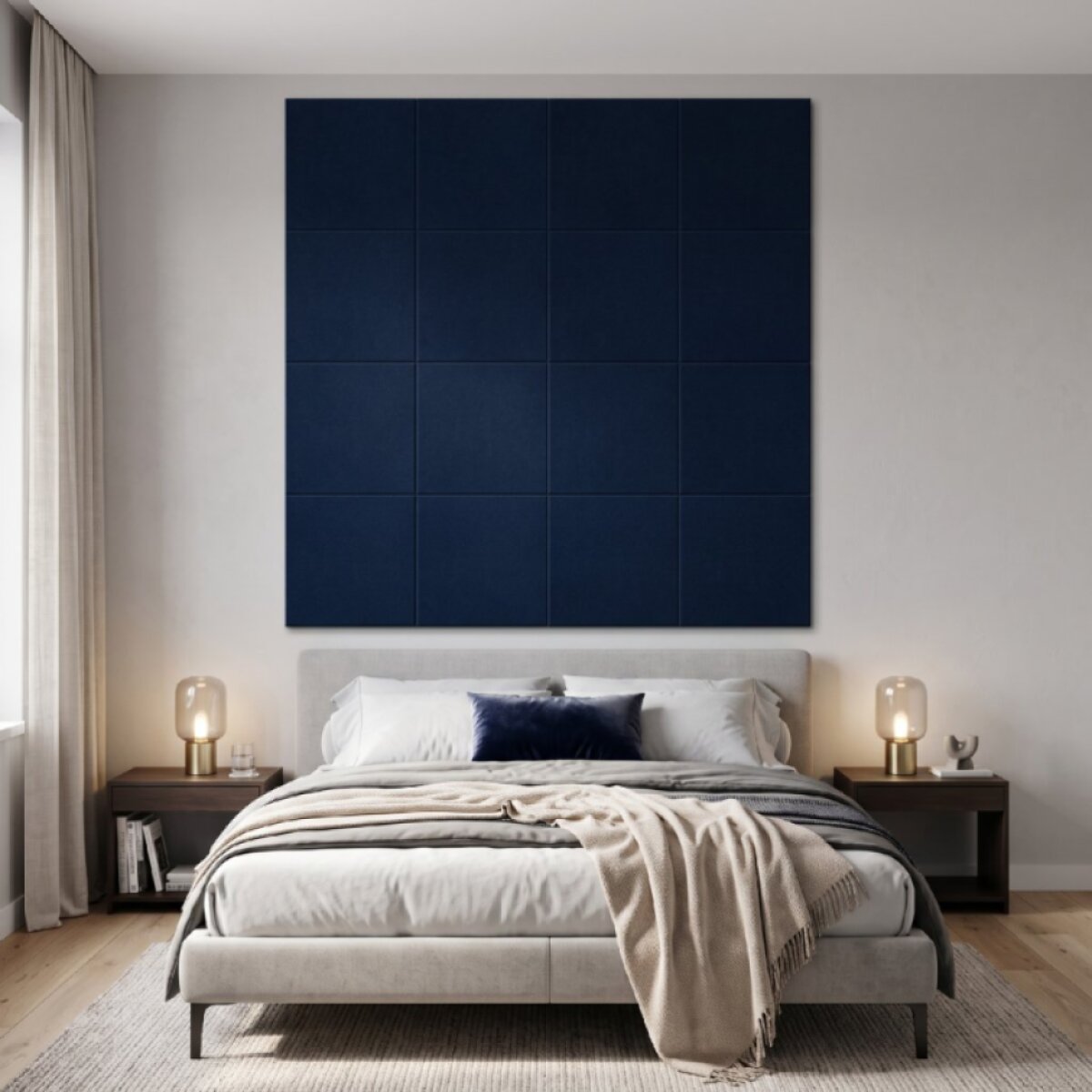 Čalouněný nástěnný panel různé rozměry tmavě modrá čtverec MyBestHome