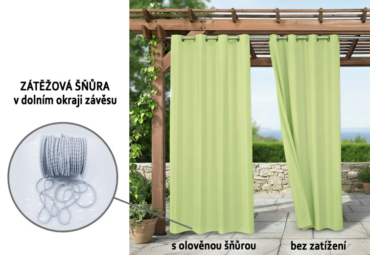 Venkovní zahradní závěs s kroužky MONTANA color 20 pistáciová, různé rozměry MyBestHome