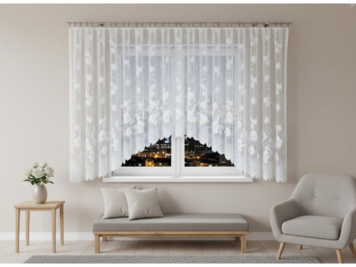 Dekorační krátká vzorovaná záclona na žabky BOZENA 160 bílá 500x160 cm MyBestHome