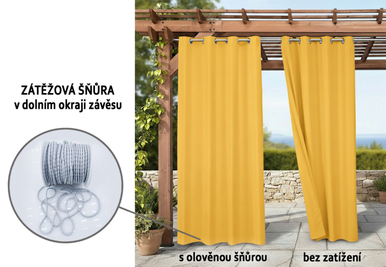 Venkovní zahradní závěs s kroužky MONTANA color 40 mustard/hořčicová, různé rozměry MyBestHome