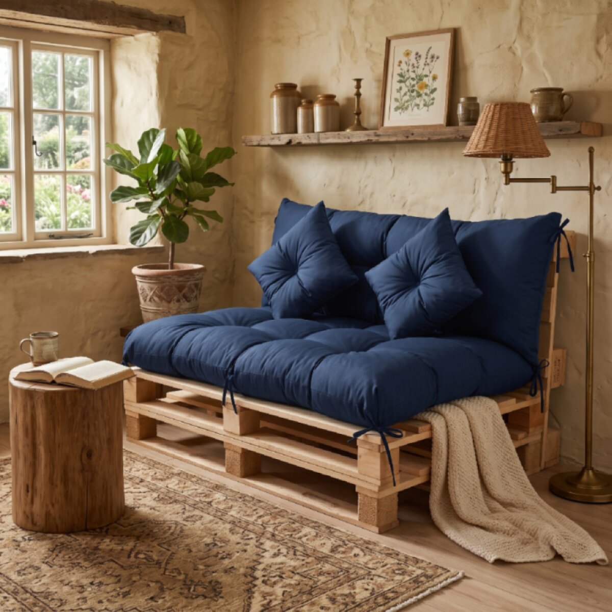 Interiérový polstr na palety LIVING 04 modrá – do obývacího pokoje MyBestHome