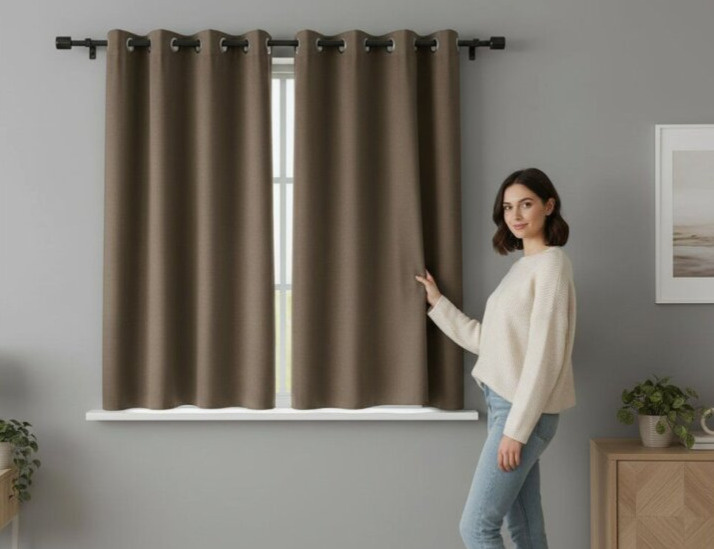 Zatemňovací krátký závěs s kroužky "BLACKOUT" NEW VITORIA 135x160 cm cappucino (cena za 1 kus) Mybesthome