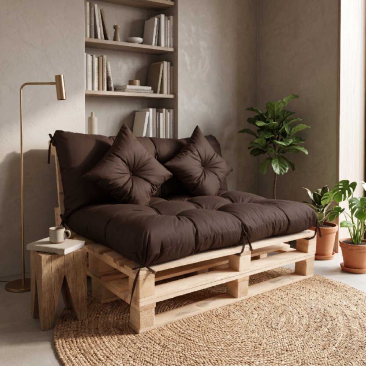 Interiérový polstr na palety LIVING 27 tmavě hnědá – do obývacího pokoje MyBestHome