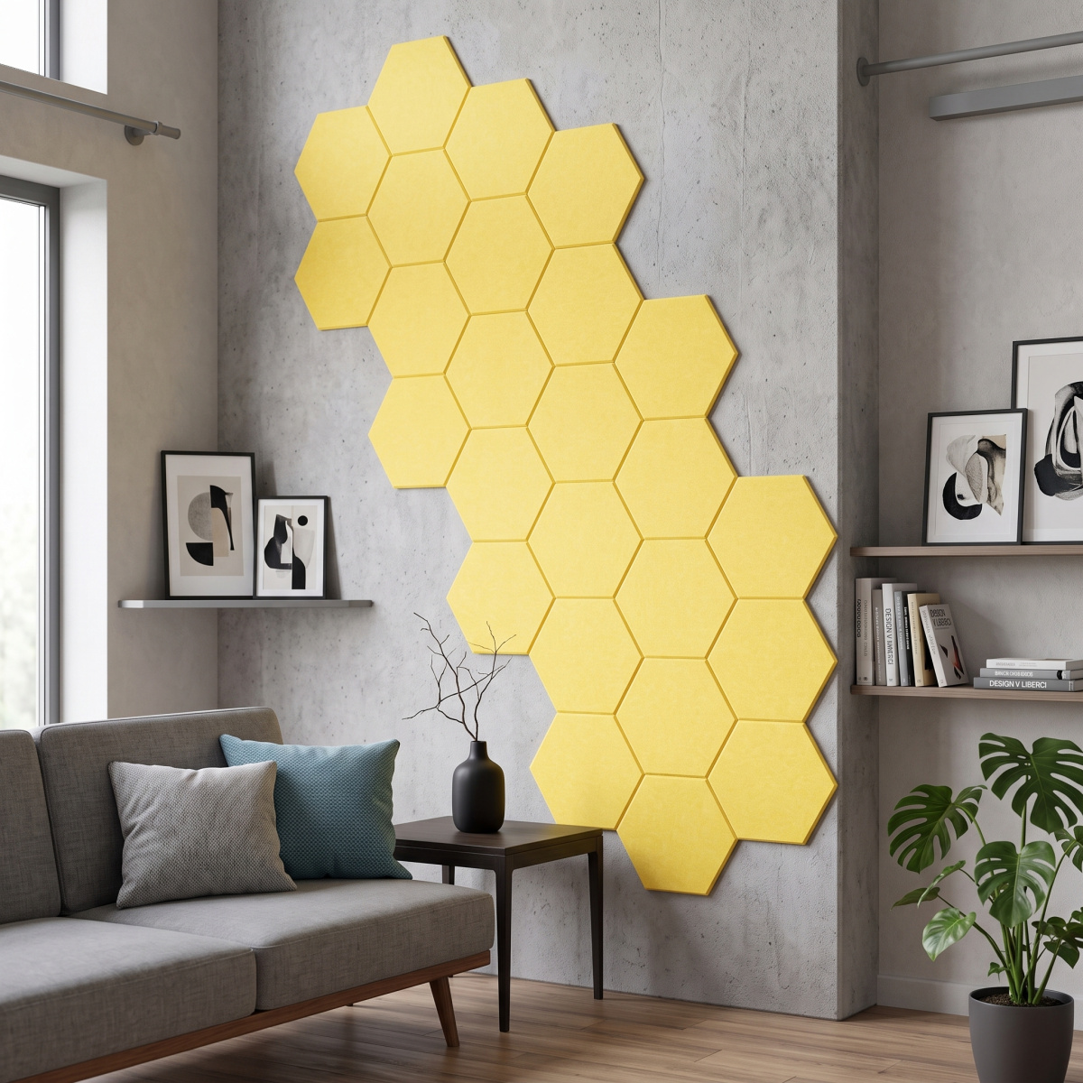 Dekorativní filcový nástěnný panel CROSS žlutá 40x46 cm hexagon - sada 2 ks