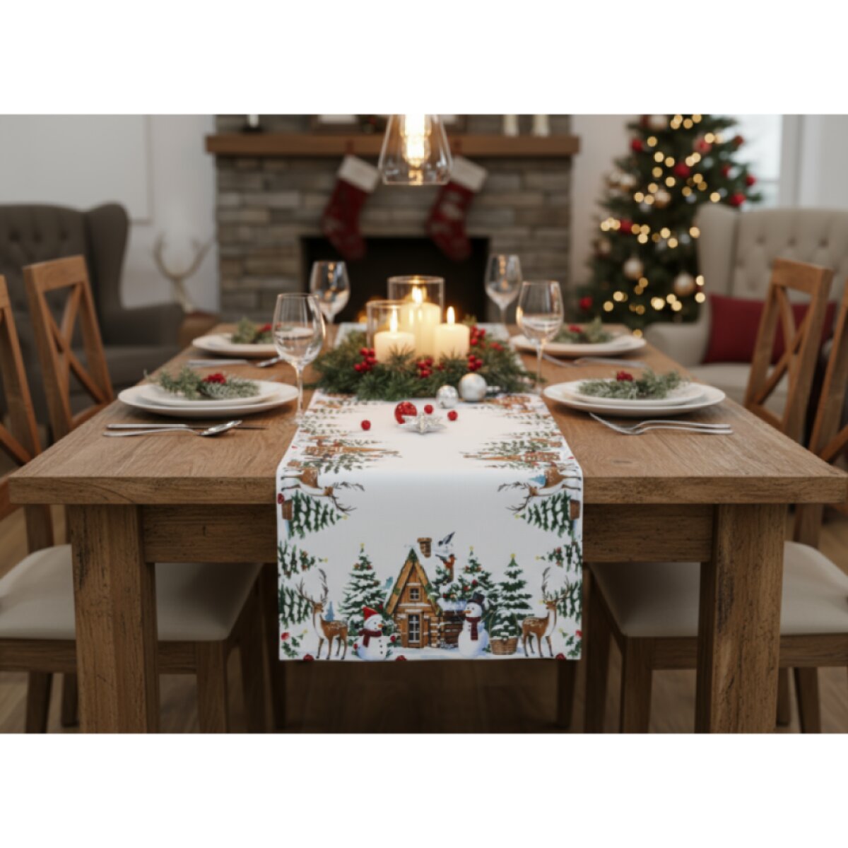 Vánoční běhoun na stůl CHRISTMAS WOOD 40x140 cm
