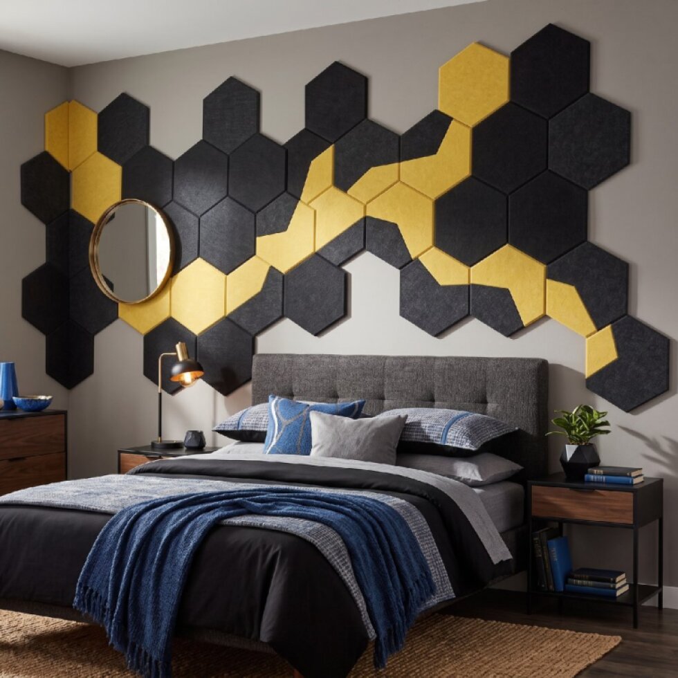 Dekorativní filcový nástěnný panel CROSS černá 40x46 cm hexagon - sada 2 ks