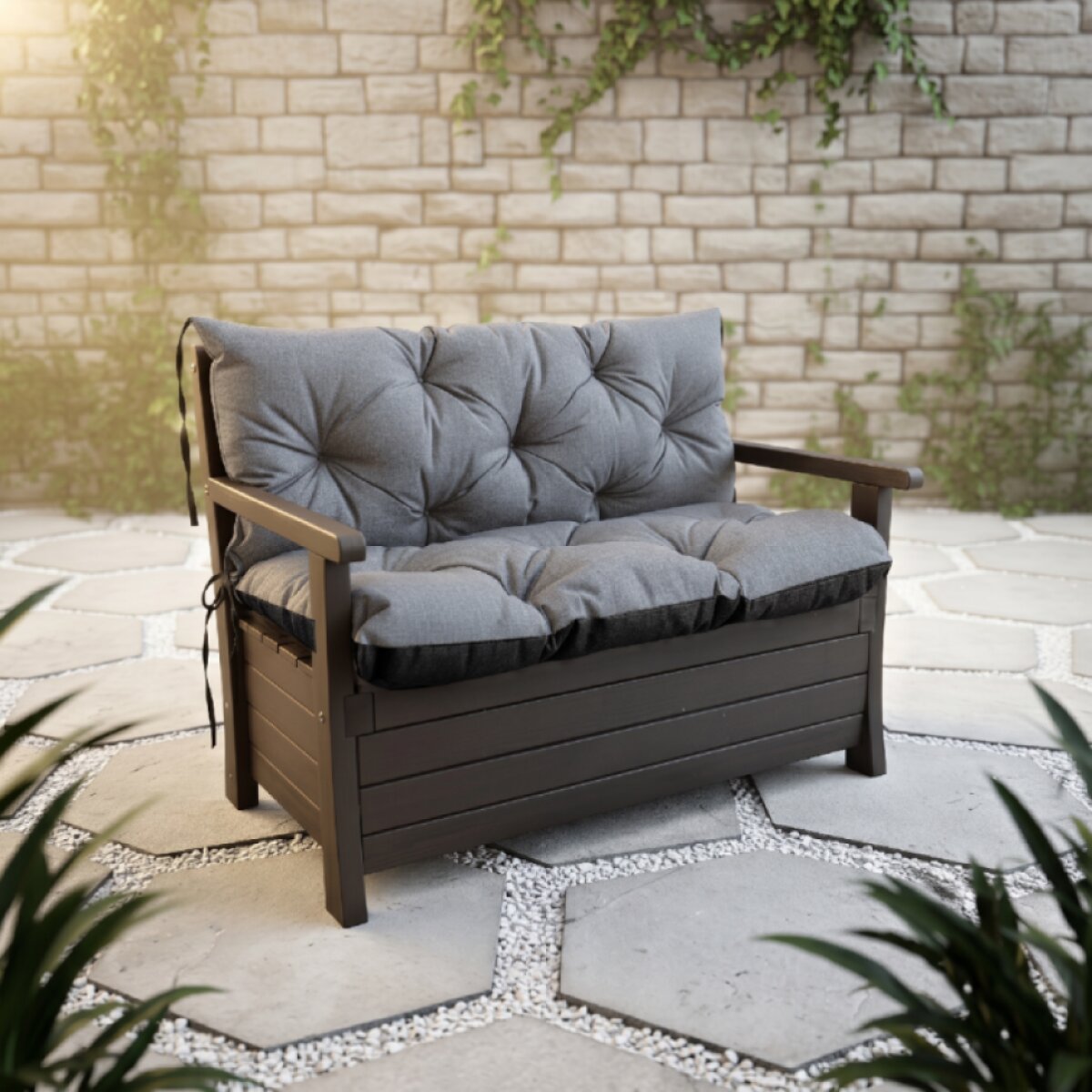 VLASTNÍ ROZMĚR Prošívané sezení ELIAS 550 color 23 ŠEDÁ, polstr na zahradní lavici - sedák s opěrkou, Mybesthome