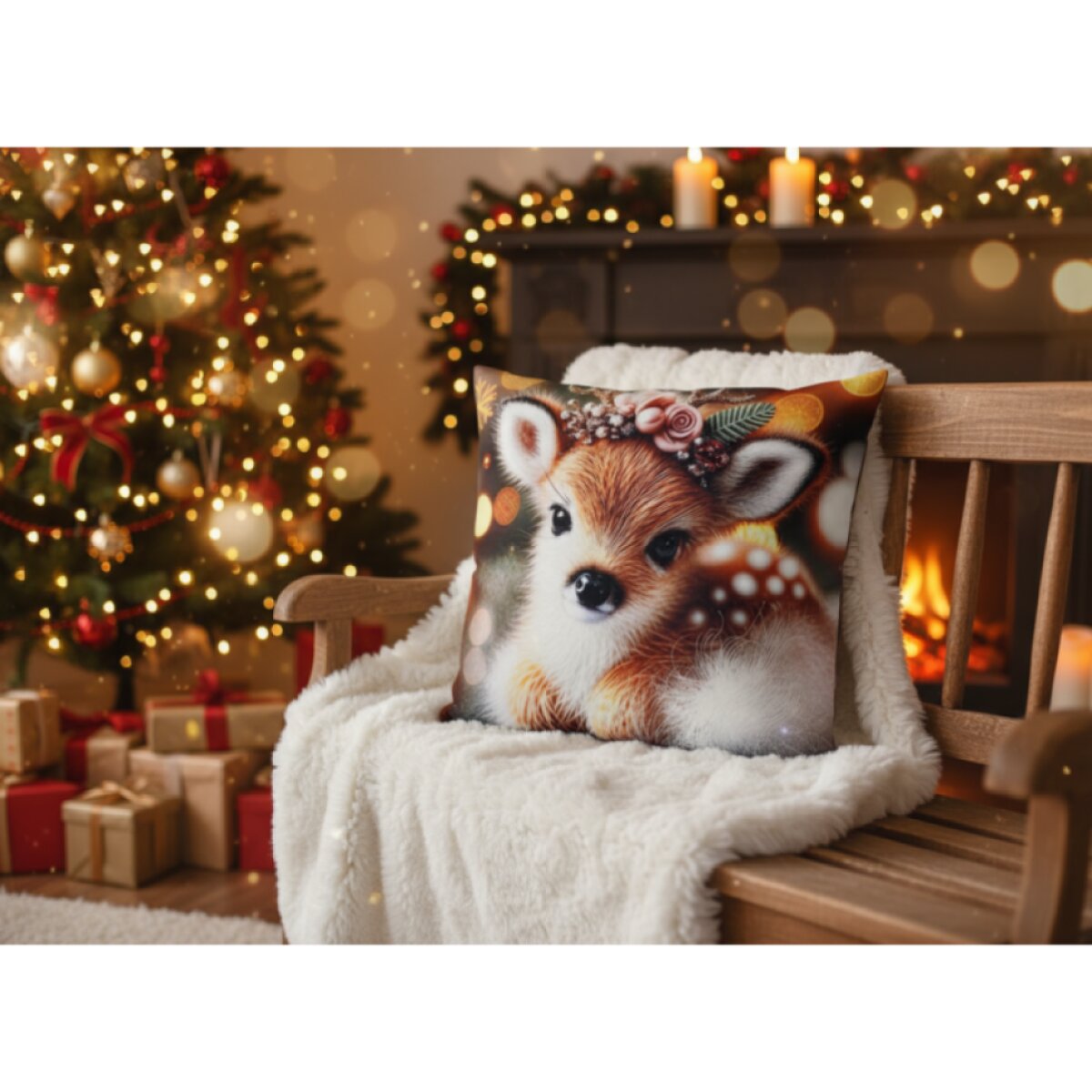 Vánoční povlak na polštář CHRISTMAS DEER motiv IV. 40x40 cm