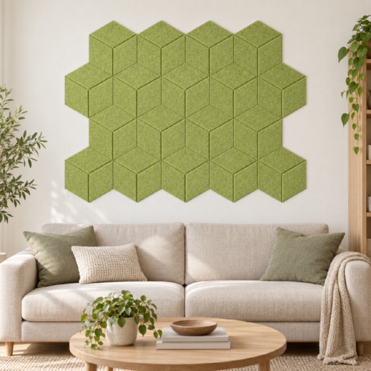 Dekorativní filcový nástěnný panel CROSS DESIGN zelená 40x46 cm hexagon - sada 2 ks