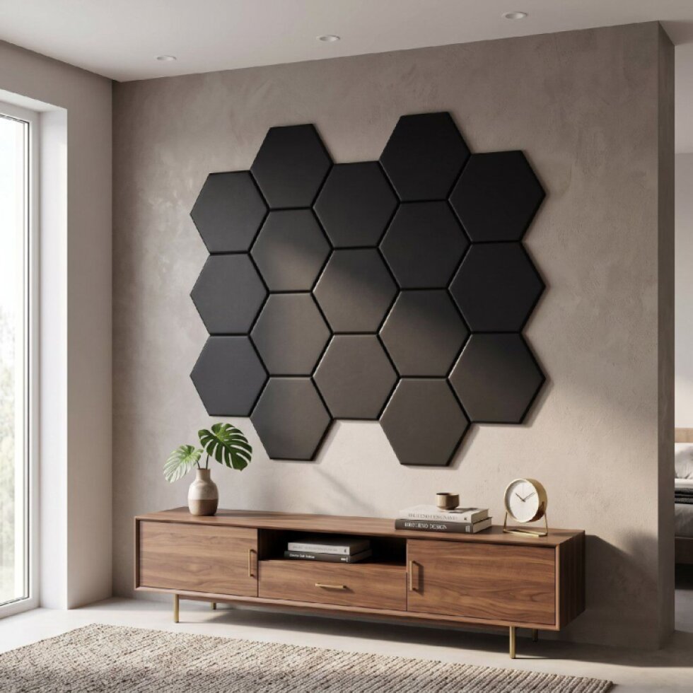 Čalouněný nástěnný panel s EKO KŮŽÍ HEXAGON více rozměrů hnědá MyBestHome