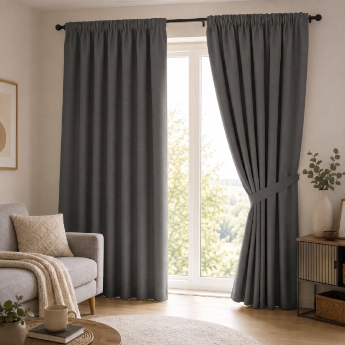 100% zatemňující závěs 140×250 cm SUPER BLACKOUT tmavě šedý 008 s řasící páskou