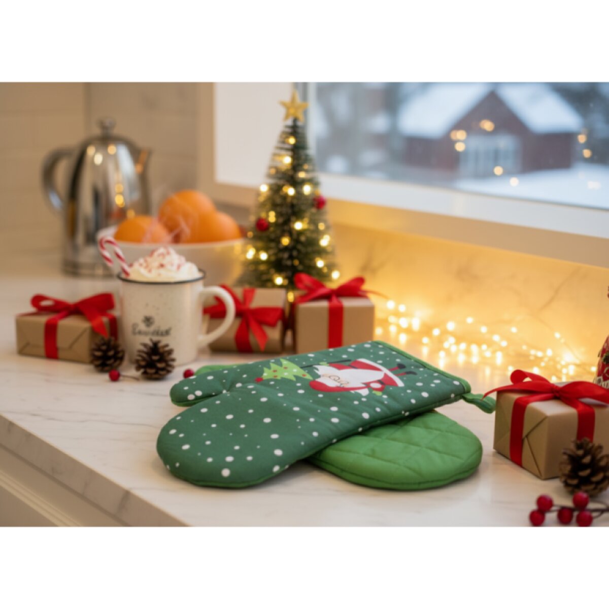 Vánoční kuchyňské rukavice chňapky COLOURFUL XMAS zelená 19x30 cm 100% bavlna