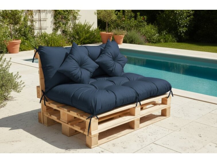 Polstr CARLOS color 04 tmavě modrá, sedák 120x80 cm, opěrka 120x40 cm, paletové prošívané sezení Mybesthome