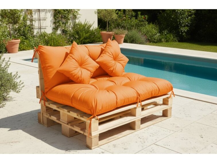 Polstr CARLOS color 08 pomerančová, sedák 120x80 cm, opěrka 120x40 cm, paletové prošívané sezení Mybesthome