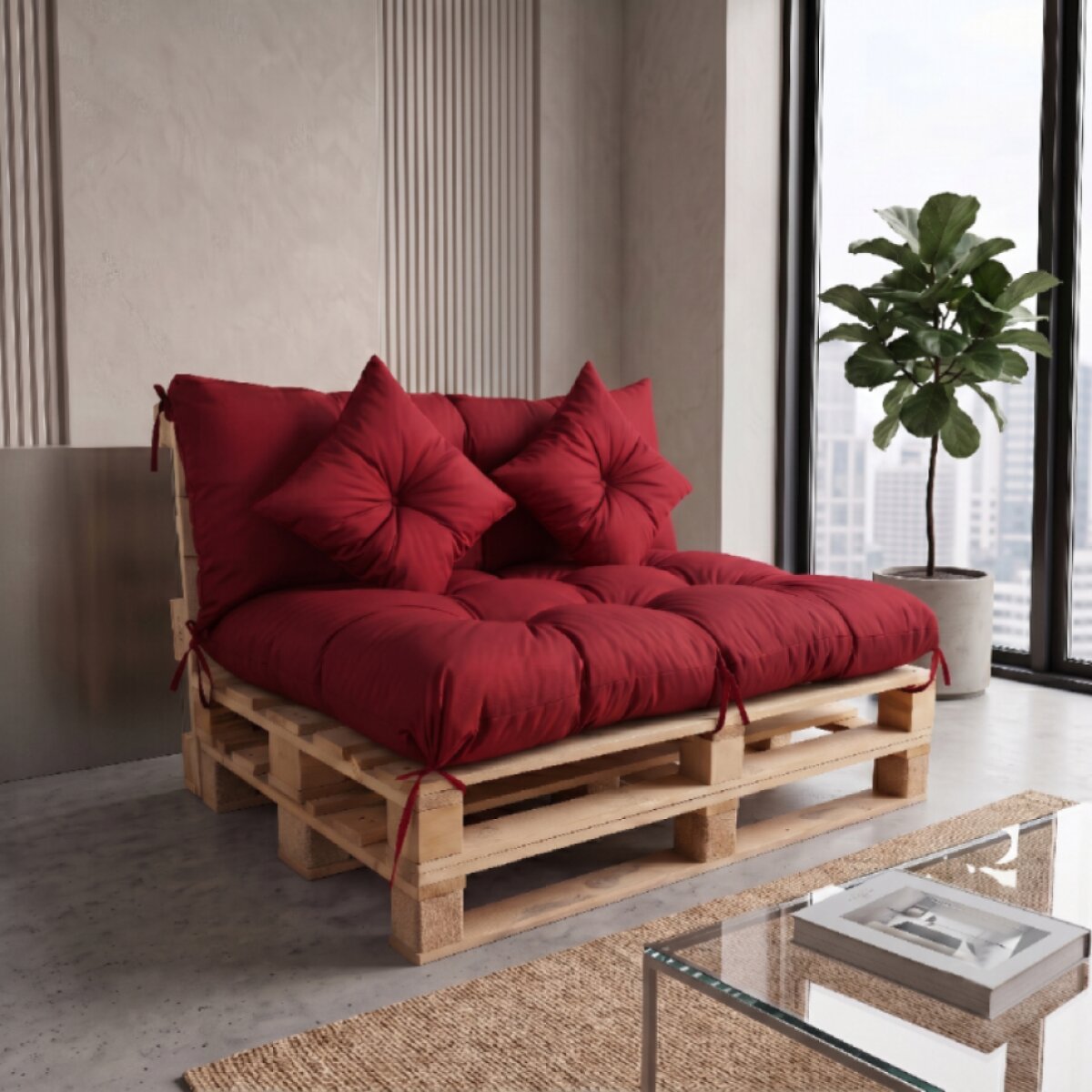 Interiérový polstr na palety LIVING 10 červená – do obývacího pokoje MyBestHome