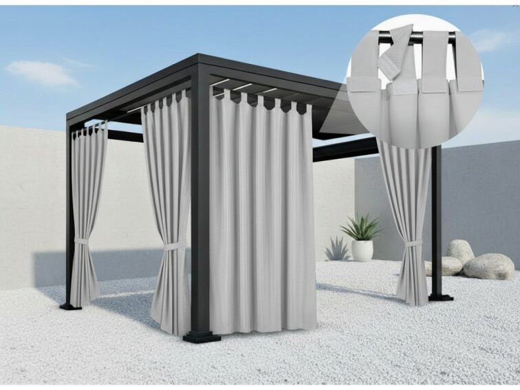 Venkovní zahradní závěs s poutky na suchý zip LISBOA světle šedá 01 různé rozměry Mybesthome