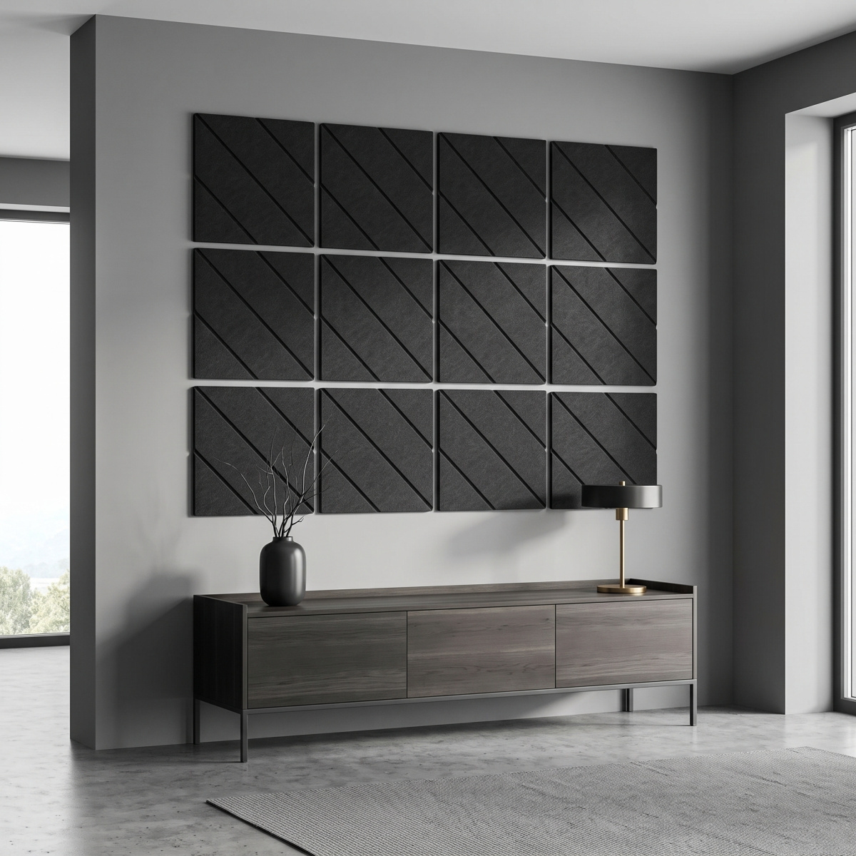 Dekorativní filcový nástěnný panel CROSS DESIGN černá 40x40 cm čtverec - Cena za 2 kusy v balení