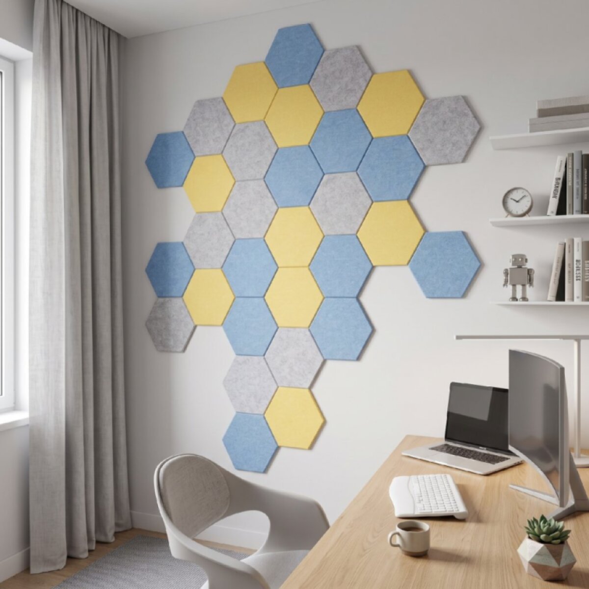 Dekorativní filcový nástěnný panel CROSS šedá 40x46 cm hexagon - sada 2 ks
