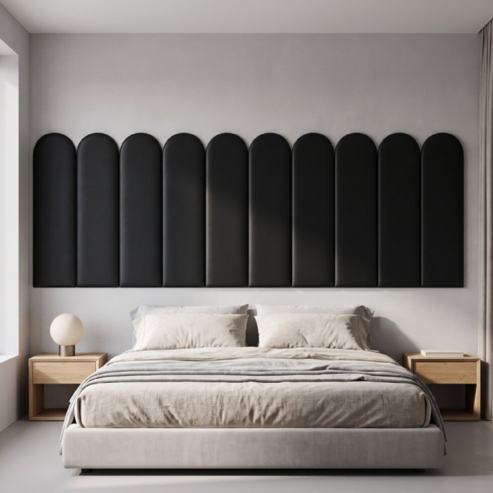 Čalouněný nástěnný panel s EKO KŮŽÍ různé rozměry x šířka 20 cm černá oblouk MyBestHome