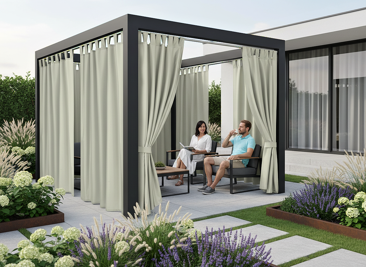 Venkovní zahradní závěs s poutky PORTO světle béžová 03 různé rozměry Mybesthome