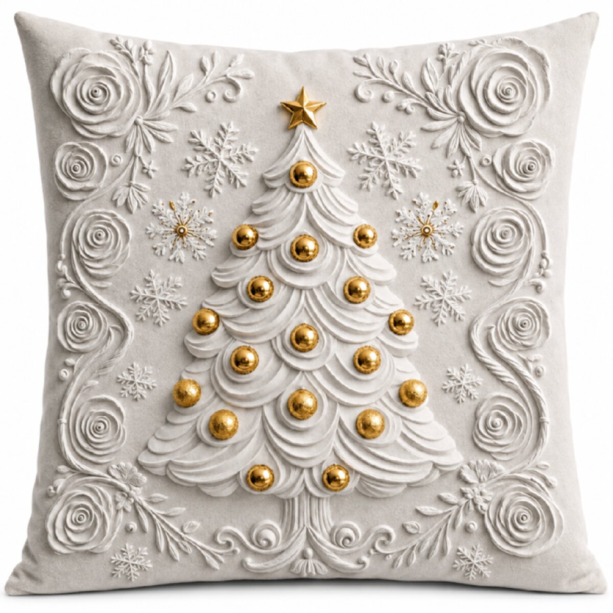 Vánoční povlak na polštář CHRISTMAS TREE 3D 40x40 cm, stříbrný efekt,