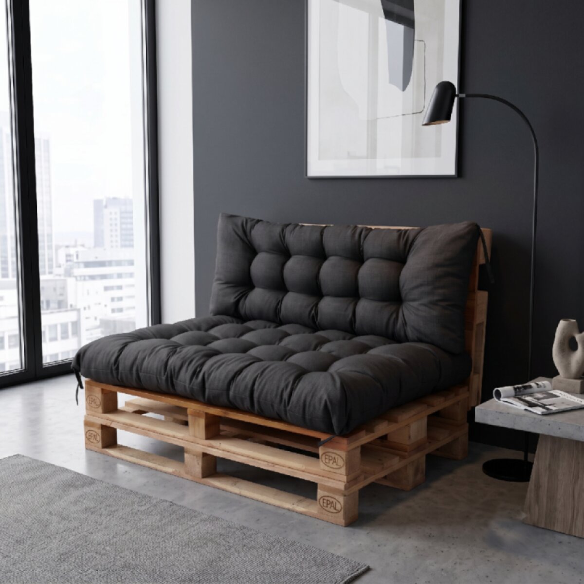 Interiérový polstr na palety LOFT 01 - černá pro paletové sezení do obývacího pokoje Mybesthome