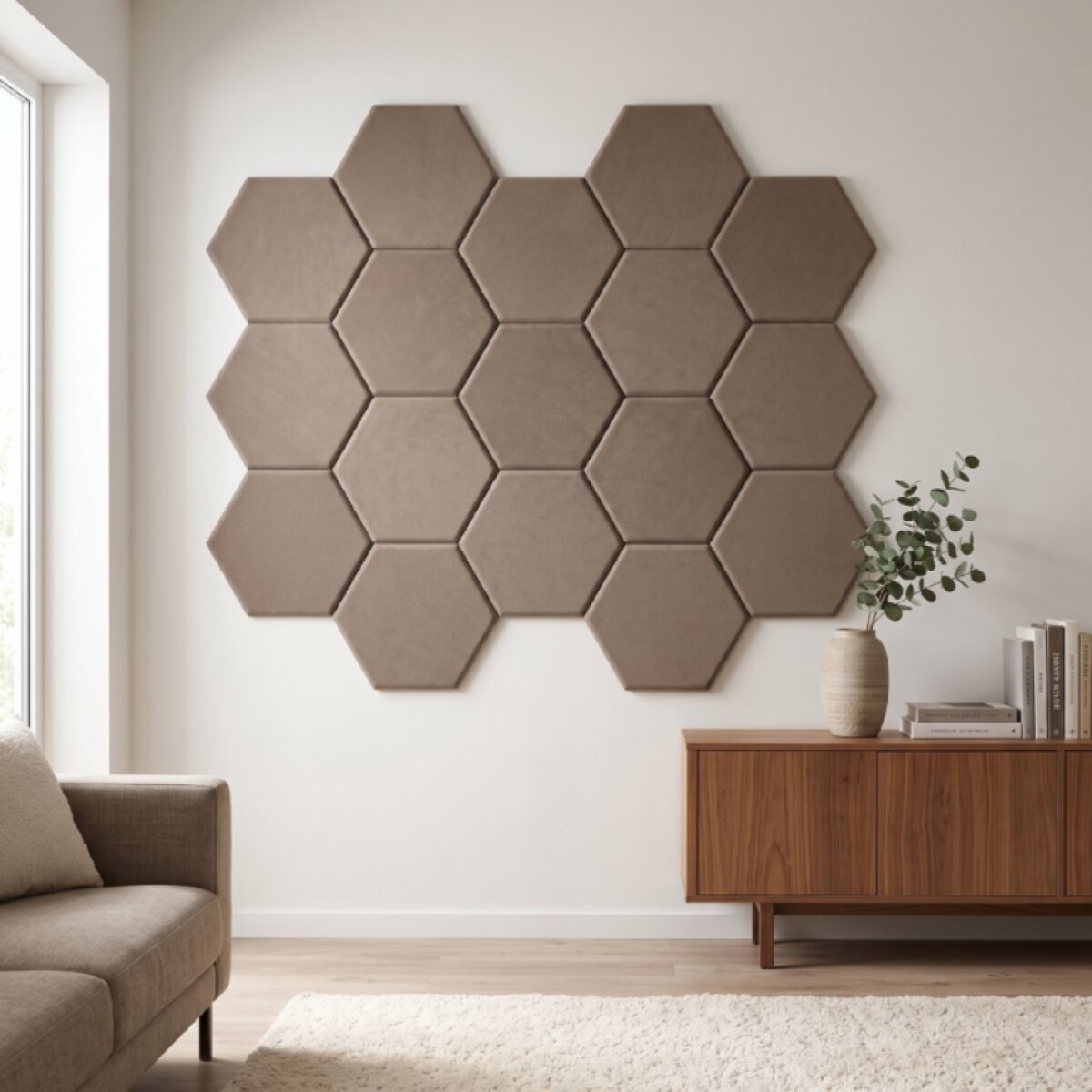 Čalouněný nástěnný panel HEXAGON více rozměrů béžová MyBestHome