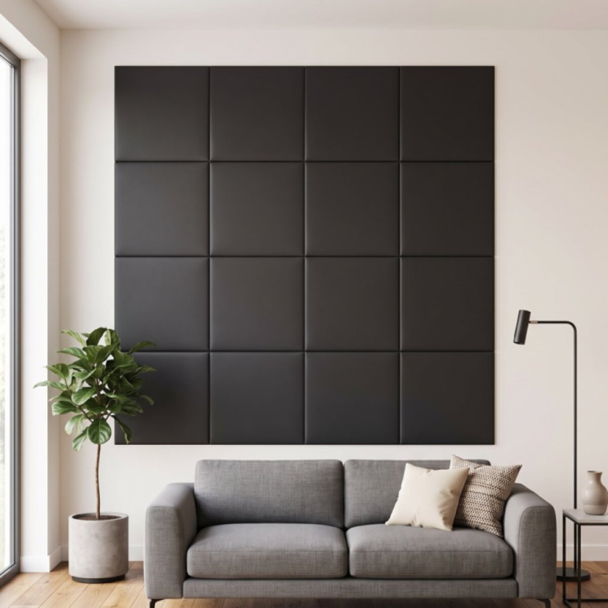 Čalouněný nástěnný panel s EKO KŮŽÍ různé rozměry grafitová čtverec MyBestHome
