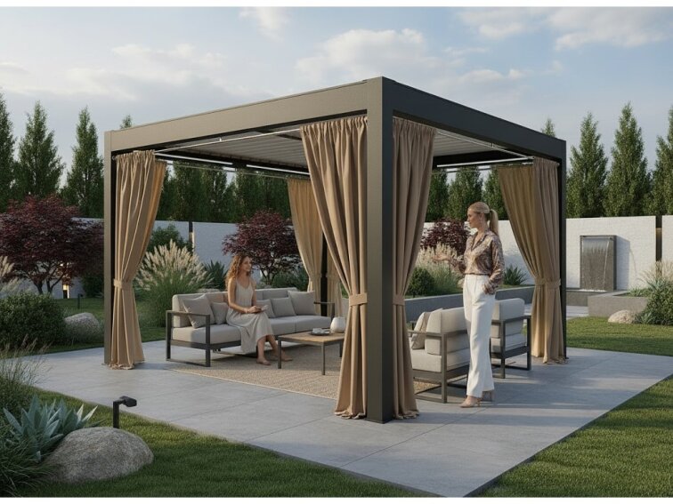 Venkovní zahradní závěs s řasící páskou GARDENIA TAPE tmavě béžová, různé rozměry Mybesthome