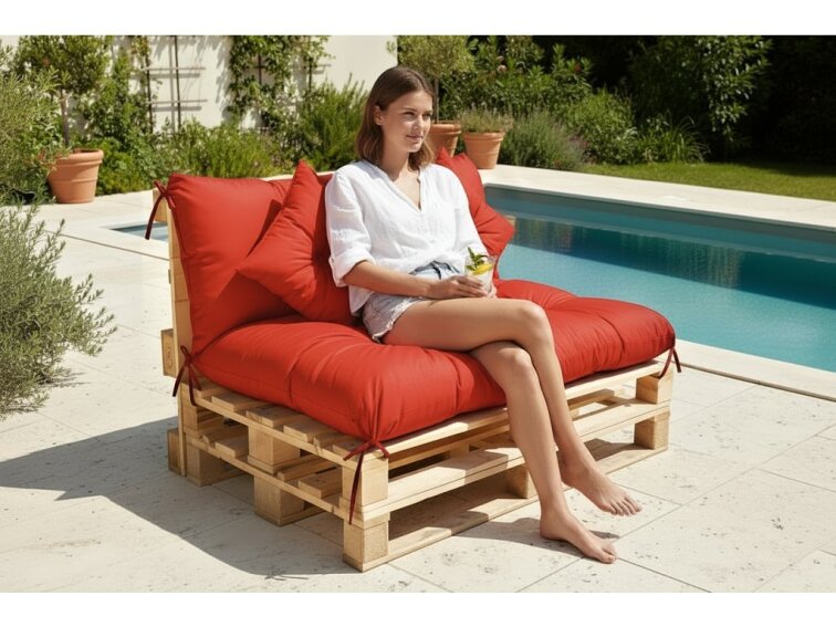 Polstr CARLOS color 10 červená, sedák 120x80 cm, opěrka 120x40 cm, paletové prošívané sezení Mybesthome