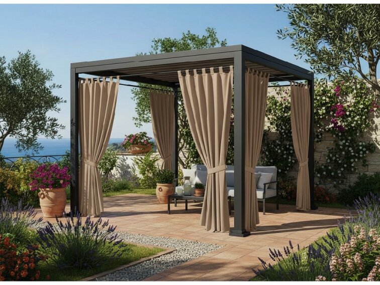 Venkovní zahradní závěs s poutky na suchý zip LISBOA béžová 07 různé rozměry Mybesthome